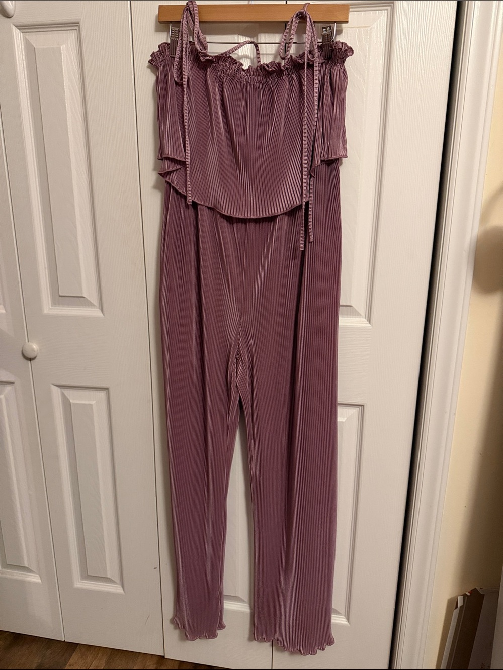 Ruched Off-Shoulder Jumpsuit in Dusty Mauve